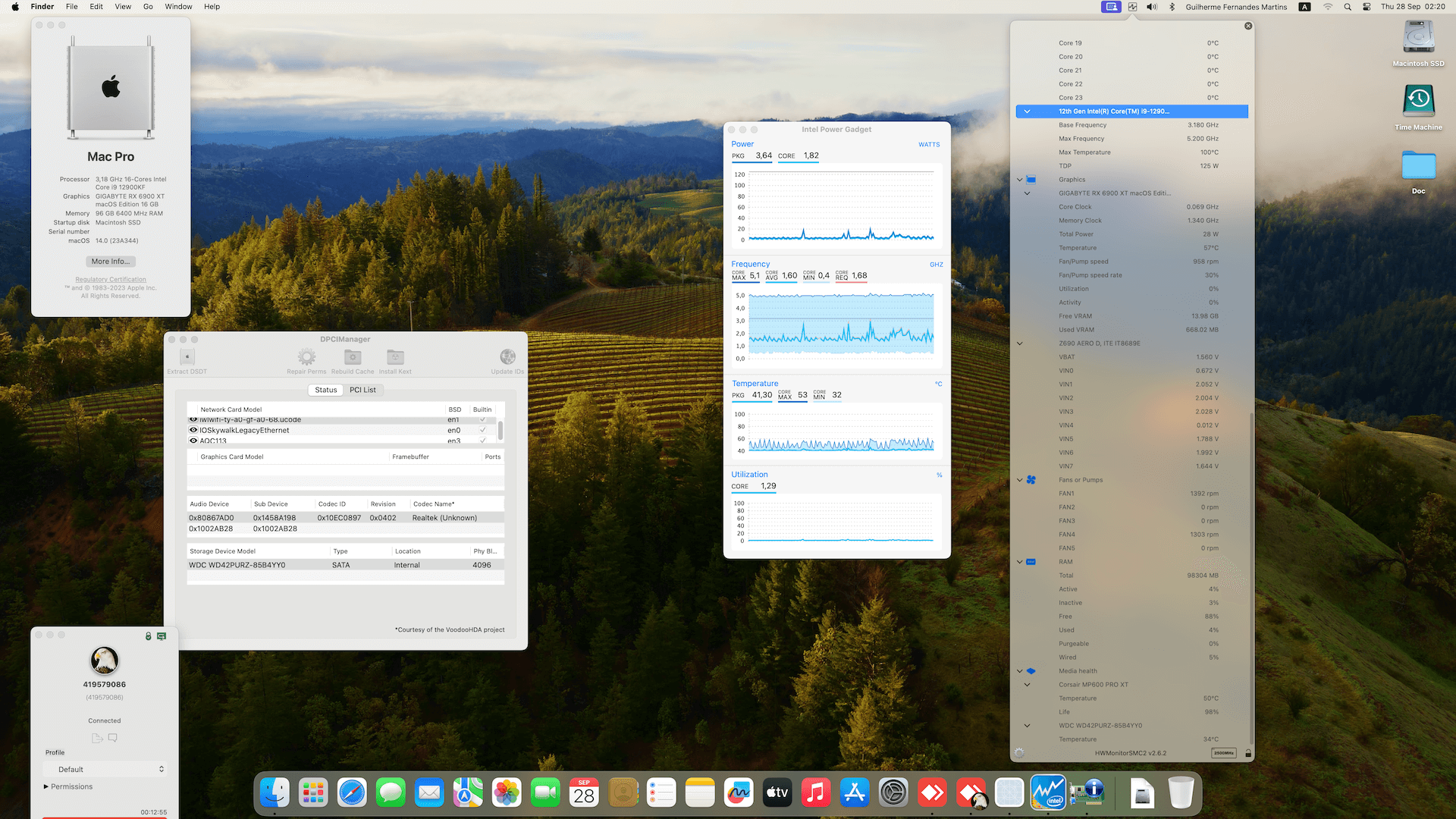 Success Hackintosh macOS Sonoma 14.0 Build 23A344 in Gigabyte Z690 Aero D + Intel Core i9 12900KF + Gigabyte RX 6900 XT